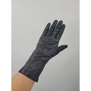 Vintage Aris Black Leather Ladies Gloves With Silk Lining Sz 7.5